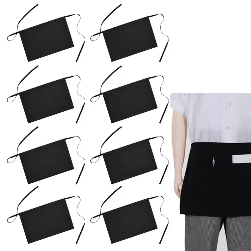 Avental de cintura preta com bolso para restaurante, feito de pano uniforme, garrafa, cintura, avental