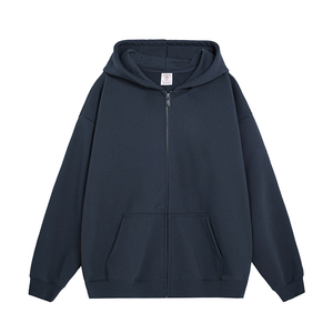 Sudadera con Capucha Oversize para Hombre, Cierre de Cremallera, Color Sólido, Forro Polar, Casual, Tejida, Corte Regular, Otoño - Product Image 2