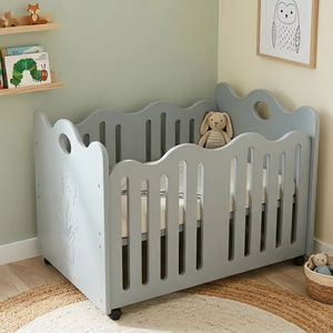 Eco Friendly European Spruce Wooden Baby Cot <b>Light</b> Gray Finish 3 Level Adjustable Height Modern <b>Nursery</b> Furniture - Product Image 1
