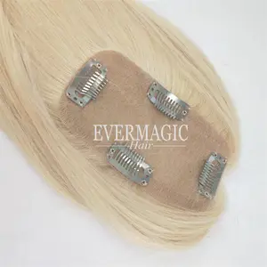 재고 유럽 인간의 머리 토퍼 플래티넘 금발 toupee 실크 기본 헤어 조각 금발 컬러 여성 토퍼