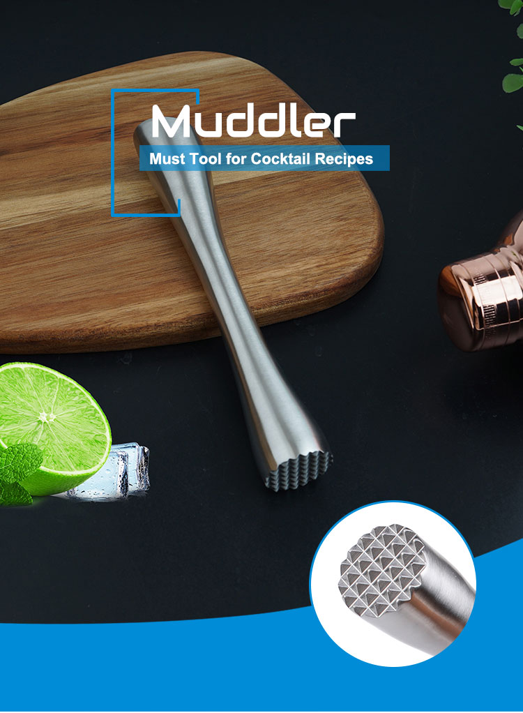 Hot selling stainless steel silvery cocktail or whiskey ice muddler for bar