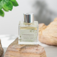 Parfum de maison, marque privée, bouteille carrée en verre de 50ml, diffuseur d'arômes de roseaux d'huile essentielle de luxe avec bâtonnets de rotin