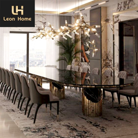 Table de cuisine en marbre, accessoire de luxe en acier inoxydable, forme ovale, style nordique moderne, meubles et 8 places