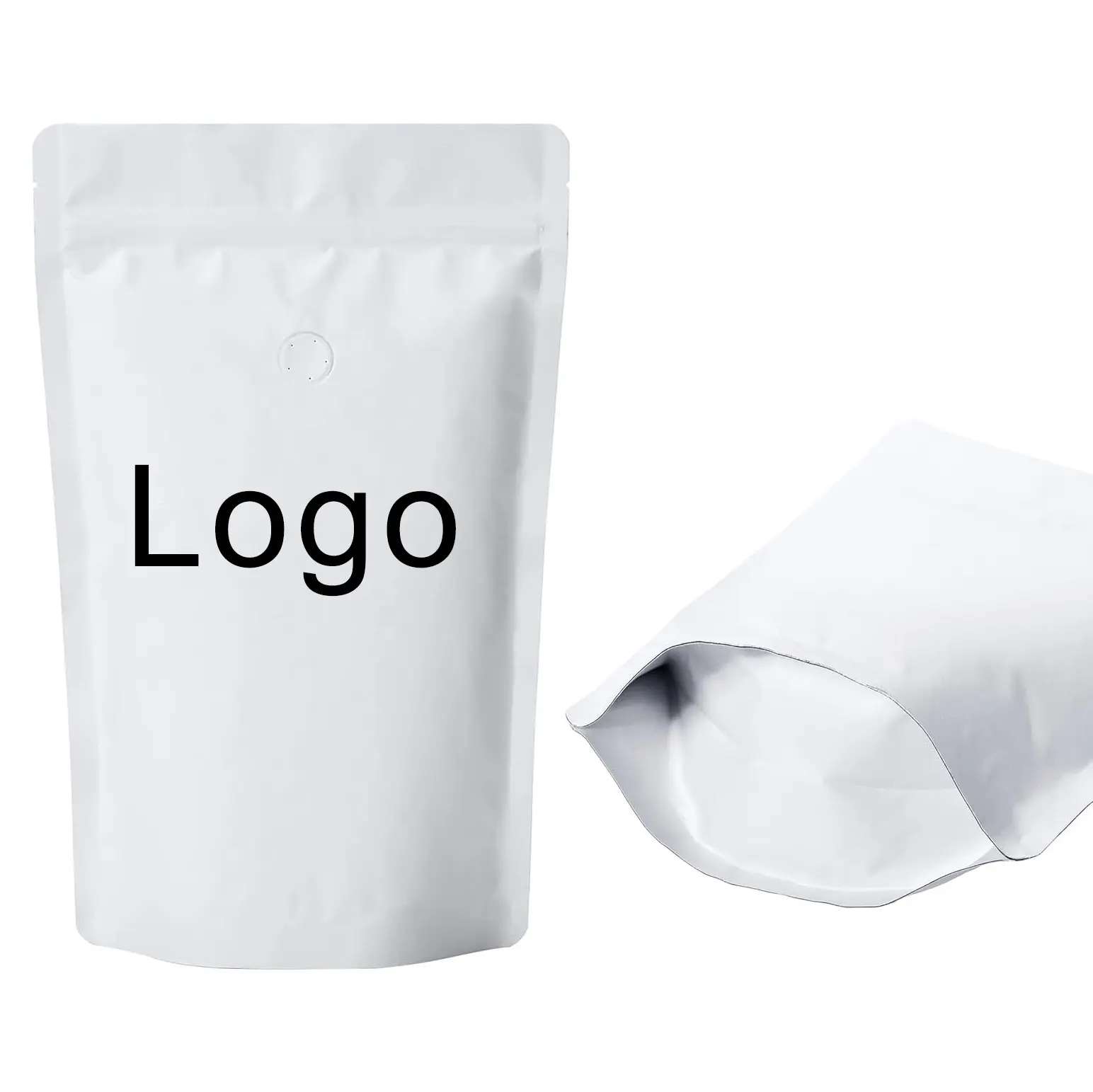 Custom printing matte white stand up pouch high barrier natural kraft paper 12 oz smell proof coffee bags with one way valve