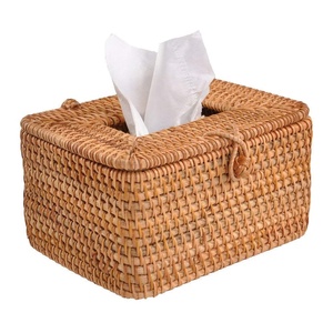 Vietnam BOHO Rattan Handcraft For Storage Decorative Wood Rattan Facial Paper Towel Tissue Box Basket