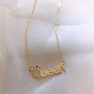 个性化名牌饰品黄铜微镶嵌锆石项链链字母镀金皇后皇冠吊坠项链 - Product Image 2