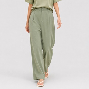 Pantalones de Traje de Pierna Ancha <span class=keywords><strong>Verde</strong></span> Salvia para Mujer, de Cintura Alta con Lazos para Cinturón, Pantalón de Oficina con Caída, <span class=keywords><strong>Pantalon</strong></span> Tailleur Femme - Product Image 1