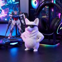 Statue de chien Corgi musclé imprimée en 3D sur mesure avec lunettes de soleil, figurine d'animal créative en PLA blanc amusante pour décoration de bureau