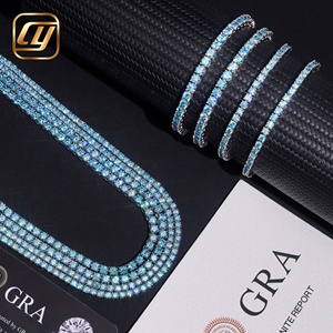 <b>Iced</b> <b>Out</b> S925 Silver Aquamarine Blue Moissanite Tennis <b>Chain</b> For Men Dainty Full Blue Moissanite Choker Necklace Hip Hop Jewelry - Product Image 1