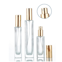 Flacon de parfum rectangulaire en verre épais transparent de luxe 99, 30 ml/50 ml/100 ml, vaporisateur à vis, estampage doré, compatible avec les diffuseurs à roseaux