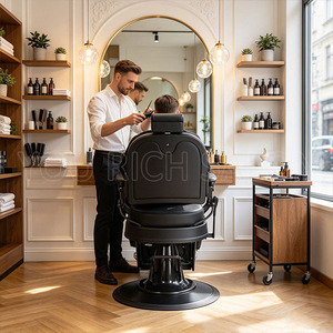 Fauteuil de Barbier Commercial Rétro Entièrement Noir avec Cadre Métallique Sculpté, Fauteuil Inclinable pour Hommes, Salon de Coiffure, Salon de Tatouage - Product Image 2
