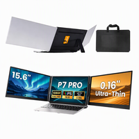 Monitor Portabel IPS 15,6 Inci, Ekstensi Layar Laptop Tiga Layar, 1080P FHD, Stand Lipat, Kabel Tunggal, Kompatibel Mac Windows PC, OEM, Grosir