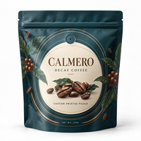Sachet d'emballage personnalisé pour café décaféiné avec valve et fermeture éclair, pochette verticale haute barrière pour grains de café, marque privée