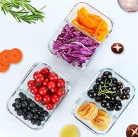Boîte à lunch Bento en verre au micro-ondes avec couvercles en PP Ensemble de récipients de stockage des aliments