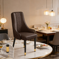 Chaise de salle à manger moderne en métal et cuir de style nordique, design minimaliste pour hôtels et restaurants de luxe, prix d'usine
