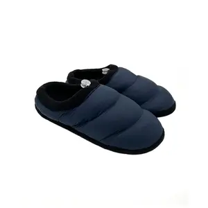 Custom Simple Leisure Home Slippers Navy Blue Men's Winter Quilted Upper Fuzzy Lining Mule Soft Warm Quilted Down Slippers