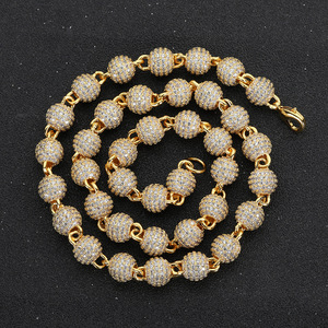 8mm Neck <b>Chain</b> for Women Gold Plated <b>Iced</b> Out <b>Chain</b> Micro Pave Cz Jewelry Round Bead Necklace - Product Image 1
