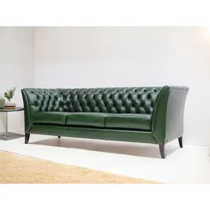 Sofá de cuero Buff verde contemporáneo Chesterfield, juego de un asiento para el hogar, muebles de sala de estar, cuero genuino - Product Image 6