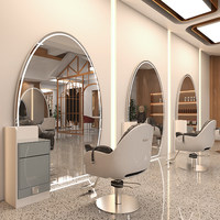 Miroir LED commercial moderne en cuir pour salon, simple et double face, à poser au sol ou à fixer au mur, idéal pour les salons de coiffure, la permanente et la coloration.