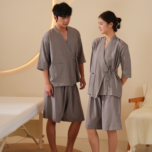 Peignoir <span class=keywords><strong>Kimono</strong></span> d'été pour <span class=keywords><strong>femme</strong></span> en 100% coton violet, pyjama uni, peignoir de bain vapeur Khan, <span class=keywords><strong>Yukata</strong></span> - Product Image 6