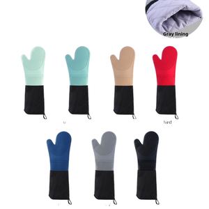 Gants de cuisson en silicone imperméables et antidérapants avec doublure en coton matelassé épais pour la cuisson à haute température au four à micro-ondes - Product Image 5