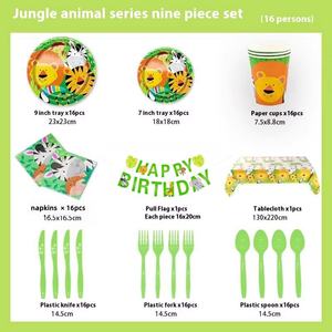 Ensemble de vaisselle jetable Animal de la <span class=keywords><strong>jungle</strong></span> pour les fêtes d'<span class=keywords><strong>anniversaire</strong></span> des enfants-Nappe de serviette de tasse de plateau de papier avec le thème amusant de faune - Product Image 2