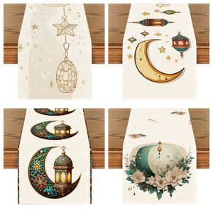 Caminos <span class=keywords><strong>de</strong></span> <span class=keywords><strong>Mesa</strong></span> <span class=keywords><strong>de</strong></span> Lino Premium para Ramadán con Motivos Tradicionales <span class=keywords><strong>de</strong></span> Luna y Estrella Doradas, Estilo Bohemio, Decoración <span class=keywords><strong>de</strong></span> <span class=keywords><strong>Mesa</strong></span> para Eid - Product Image 2