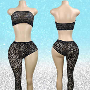 Club Outfits Stripper Outfit Exotic Dancewear One-Leg Top Two-Piece Suit <b>Fishnet</b> Exotic Stripper Outfits - Product Image 1