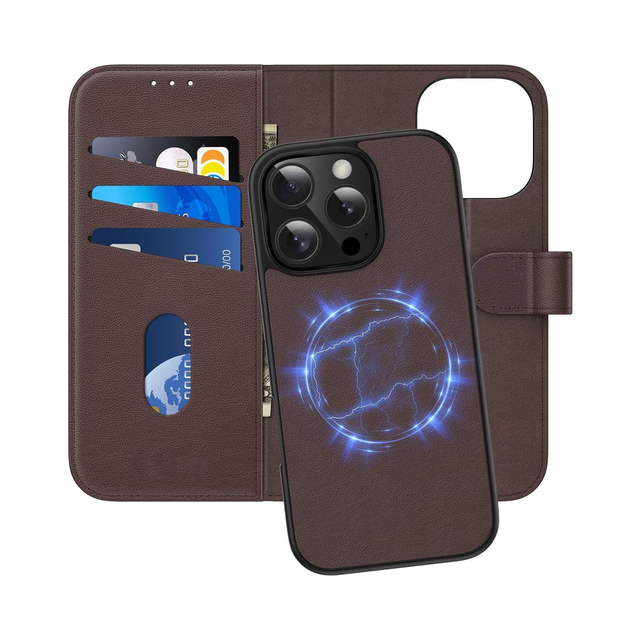 Customized Design Genuine Leather Phone Wallet Case Magnetic Detachable 2 in 1 Book Case for iPhone 16/16 Plus Pro Max