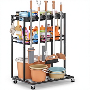 Portascopa e Portamop in Metallo Resistente alla Ruggine, Organizzatore per Prodotti di Pulizia, Scaffale per Armadio e Lavanderia - Product Image 1