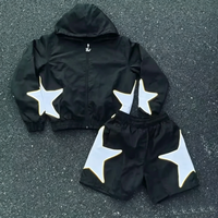 Conjunto Corto de Chaqueta Cortavientos con Capucha y Parches de Estrellas Personalizados, OEM, Color y Logotipo Personalizados, Chándal Deportivo Informal para Hombre, Venta al por Mayor, Atuendo Personalizado