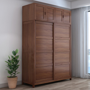 Armario Corredizo Moderno Minimalista de Madera Maciza con Puertas Dobles, Mueble de Dormitorio con Almacenamiento, Color Madera Natural - Product Image 4