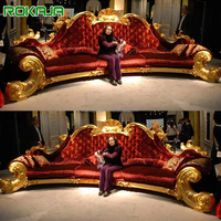 Ensemble de canapés royaux en or American Superstar's Gold, luxe, 1+2+4 places, canapé impérial, bois classique, style royal, tissu rouge