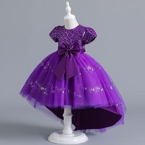 Robes à fleurs de style européen pour filles de 10 ans, robe de mariée brillante pour fille avec un grand nœud, robe de mariée à longue traîne à paillettes - Product Image 4