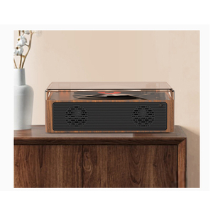 Lecteur CD style vinyle rétro avec boîte à musique, couvercle anti-poussière, haut-parleur de bureau imitation bois, Bluetooth, USB, AUX, Hi-Fi, pour décoration intérieure, cadeau - Product Image 6