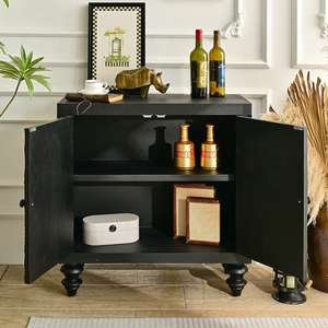 INNOVA <b>Home</b> Accent Style Farmhouse Living Room Unique Black Carved Wood Panel Antique Storage Cabinet 2 Doors <b>Home</b> <b>Bar</b> Apartment - Product Image 2