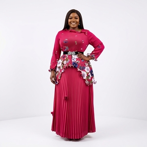 Robe plissée Miyake décontractée pour <span class=keywords><strong>femme</strong></span> <span class=keywords><strong>grande</strong></span> <span class=keywords><strong>taille</strong></span>, imprimée, à volants, coupe trapèze, longue, en stock, vente en gros - Product Image 1