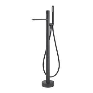 Mezclador de ducha de pie para baño, soporte de suelo upc de una pierna, relleno de bañera, color negro