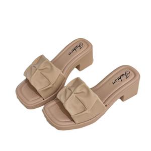 Zapatos de mujer a la venta 2024 nueva moda punta cuadrada <span class=keywords><strong>antiarrugas</strong></span> <span class=keywords><strong>zapatillas</strong></span> de mujer verano tacón alto Casual mujer boca de pescado zapatos - Product Image 6