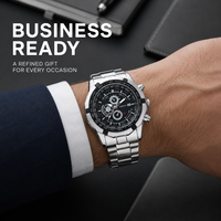 Coffret Cadeau Homme Style Affaires : Montre à Bracelet Acier et Ensemble de Trois Bracelets – Idéal Fête des Pères, Noël, Saint-Valentin