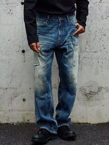 Vintage Washed <strong>Jeans</strong> <strong>Men</strong> <strong>Relaxed</strong> <strong>Fit</strong> Distressed Denim Pants Streetwear Style Ready Stock for Fast Shipping - Product Image 3