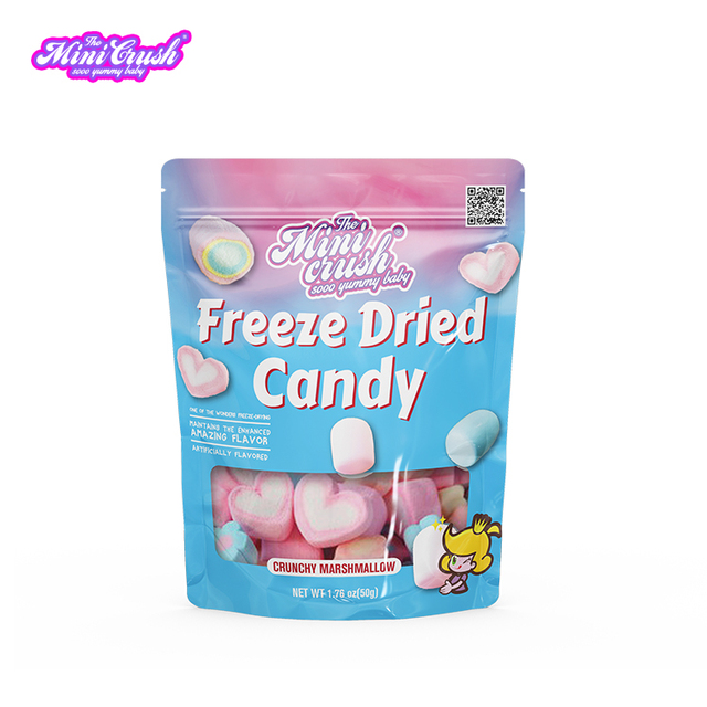 Source Manufacturers Wholesale Customised Freeze Dried Coated Fruity Twist Marshmallow Candy in Bag