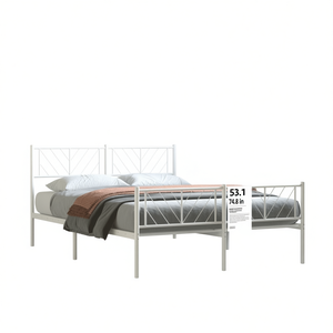 Struttura letto matrimoniale in acciaio verniciato a polvere bianca, 53,1 x 74,8 pollici, design minimalista - Product Image 1