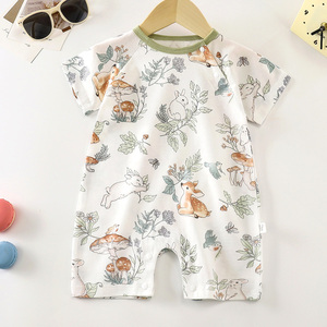 Combinaison d'été respirante à logo personnalisé pour nouveau-nés, 100 % coton, à manches courtes, pyjama bébé tricoté à boutons-pression, vente en gros - Product Image 3