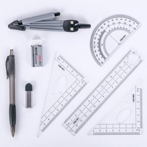 Juego de dibujo para estudiantes Deli 9591, compuesto por 8 piezas de herramientas de geometría con compás y regla, para clases de matemáticas. - Product Image 2