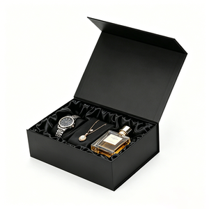 Caja de Regalo Magnética Negra al por Mayor <span class=keywords><strong>con</strong></span> MOQ Bajo y Precio Bajo, Caja Rígida de Cartón <span class=keywords><strong>con</strong></span> Forro de <span class=keywords><strong>Tela</strong></span> Satinada - Product Image 5