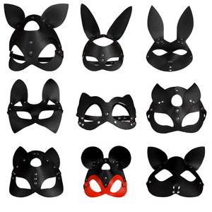Máscaras para ojos de zorro y conejo, de cuero negro con ribete rojo, para juegos de rol, uso adulto, máscaras de fiesta unisex - Product Image 5