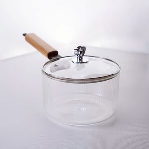 Olla de vidrio resistente al calor de suministro a granel para productos lácteos, mango de madera y cubierta de vidrio Premium - Product Image 6