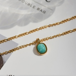 Popular <b>Titanium</b> Steel Mint Green Oval Natural Stone Turquoise Pendant Necklace for Women - Product Image 3