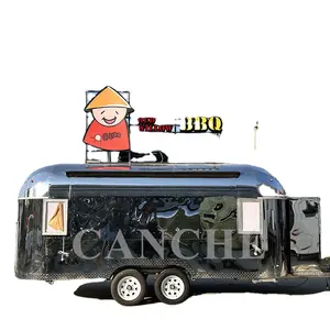 Remolque de autobús de acero inoxidable con espejo, carrito de comida de autobús con flujo de aire mejorado para hamburguesa, perrito caliente